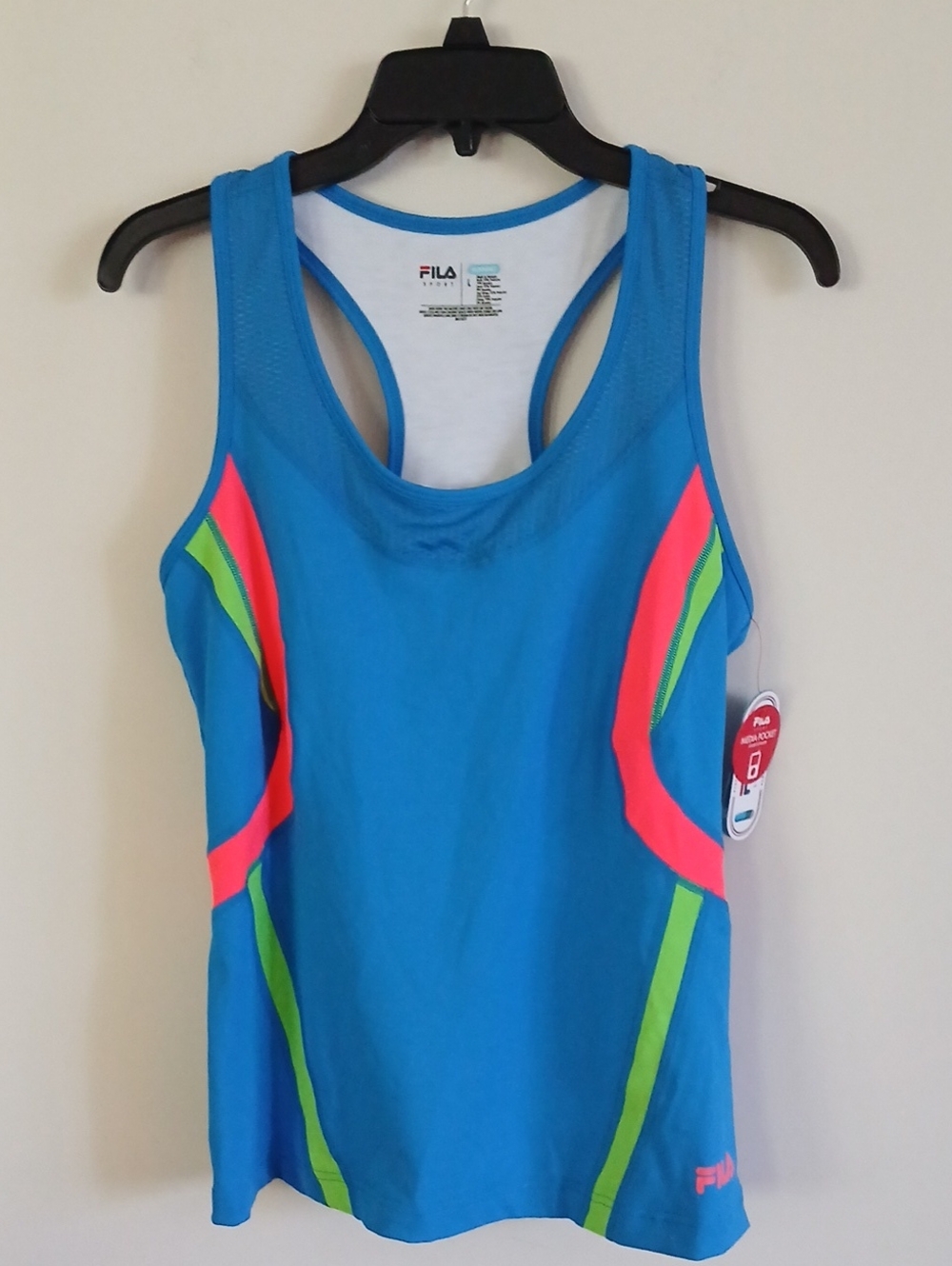 Fila Blue Racerback Tank with Neon Pink and Neon Green Accents